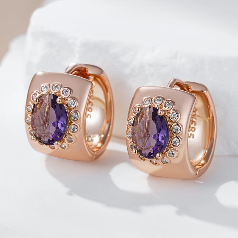 Shiny Purple Natural Zircon Big Hoop Earrings For Women Fashion  Rose Gold Color Party Daily Jewelry Accessories