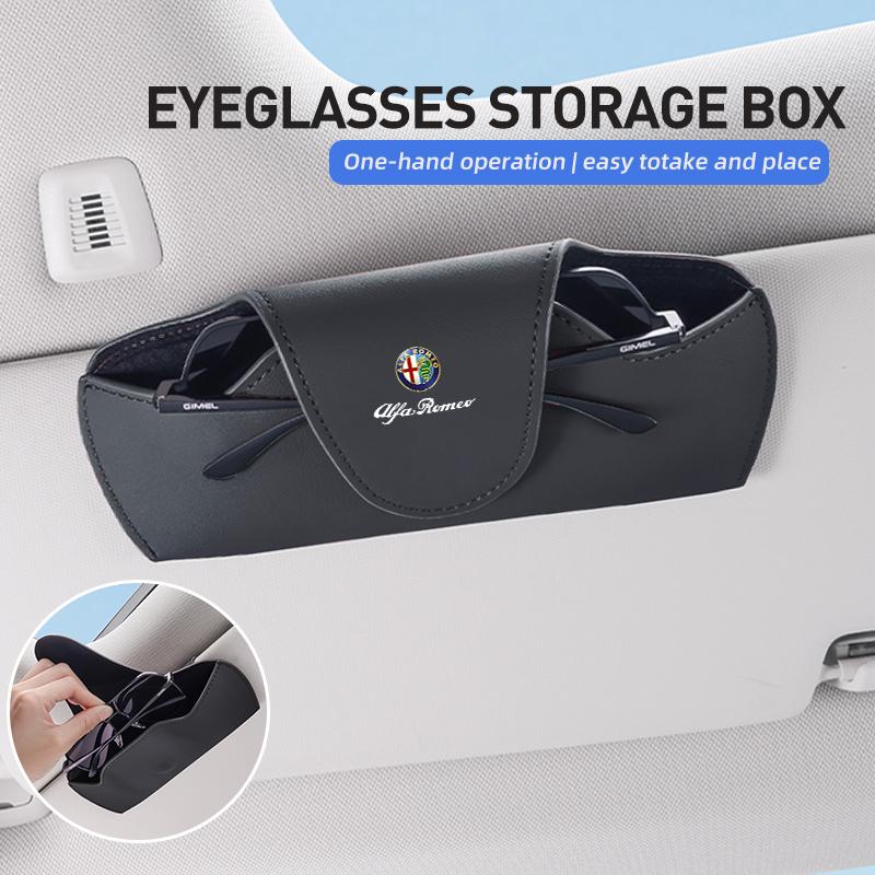 IJOPV1 Leather Car Sunglass Storage Box Visor Eyeglasses Ticket Holder For Alfa Romeo Giulietta 159 147 156 166 Mito Giulia GT Stelvio