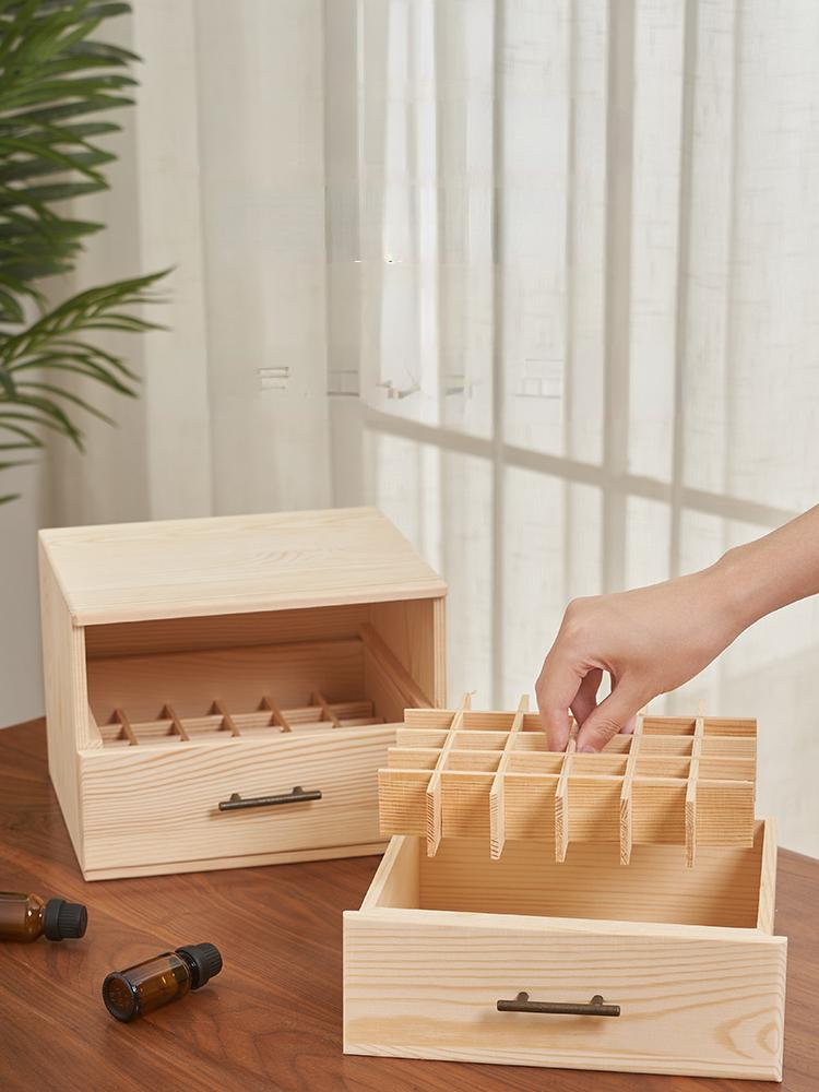 Wooden Essential Oil Container with Dual-layer Drawer and 60 Grids, Perfect for Displaying and Storing Essential Oils
