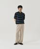 GNOK Striped Henley Neck Short Sleeve Knit [4 Colors]