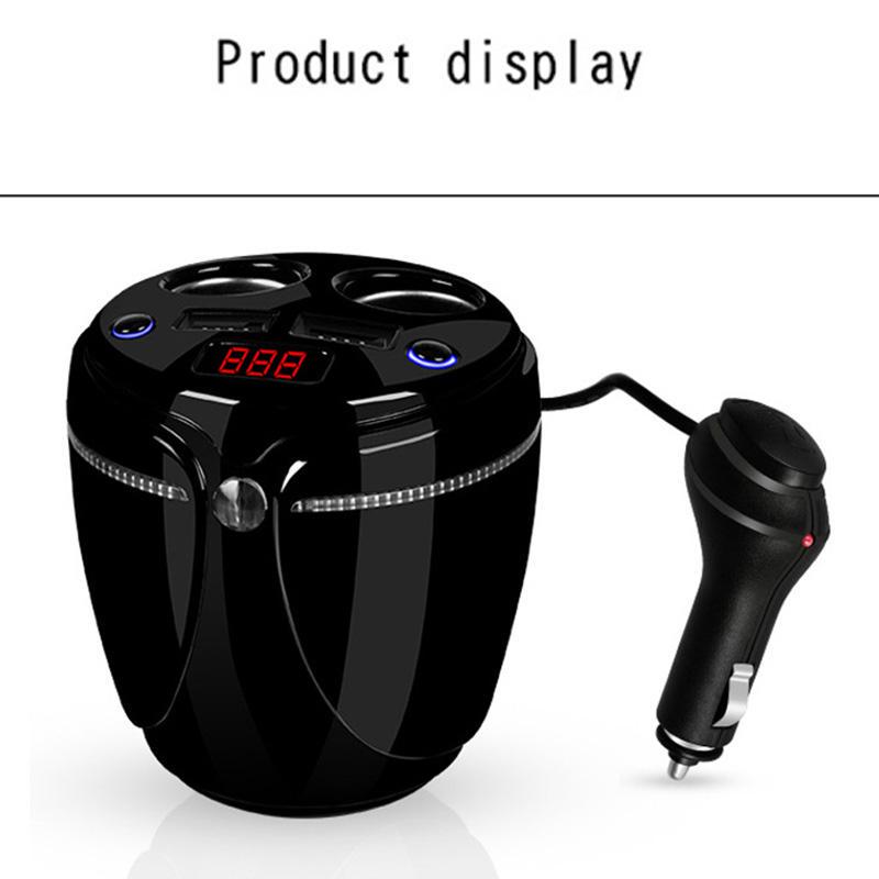 USB Car Charger Cup Holder Display Car Charger Cigarette Lighter Splitter With Voltage Display