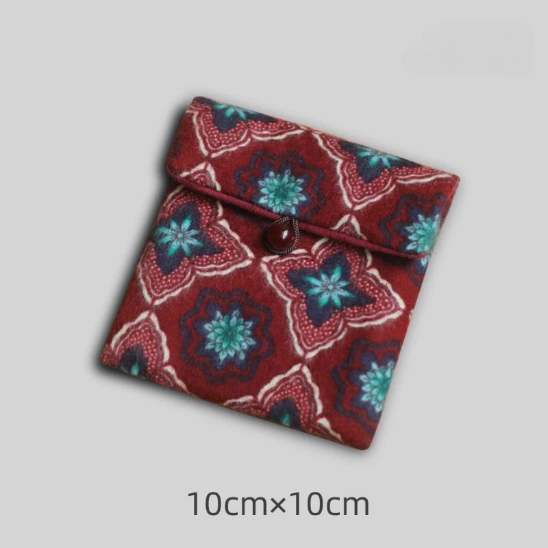 Small Vintage Bag Printed Cotton Bag Walnut Buddha Bead Storage Bag Jewelry Flip Buckle Small Things Organizer 2025 New