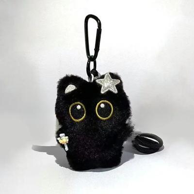 Black Cat Plush Keychain - Super Soft Stuffed Animal Key Ring, Cute Bag Charm Pendant & Car Accessory for Women Creativity