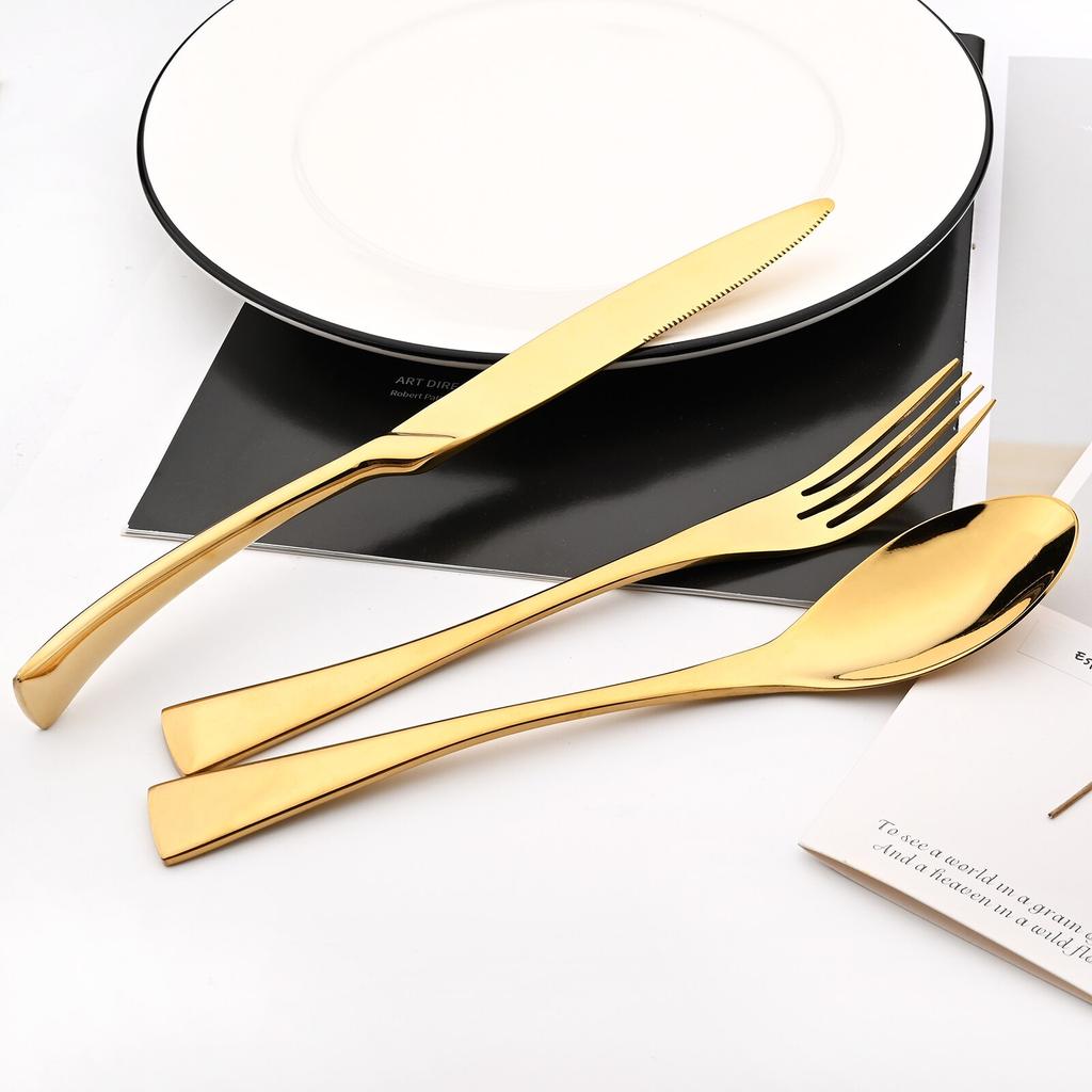 Sada zlatých jídelních příborů 18/10 nádobí z nerezové oceli Západní vidlička Steak Nůž Lžíce na svatební příbory