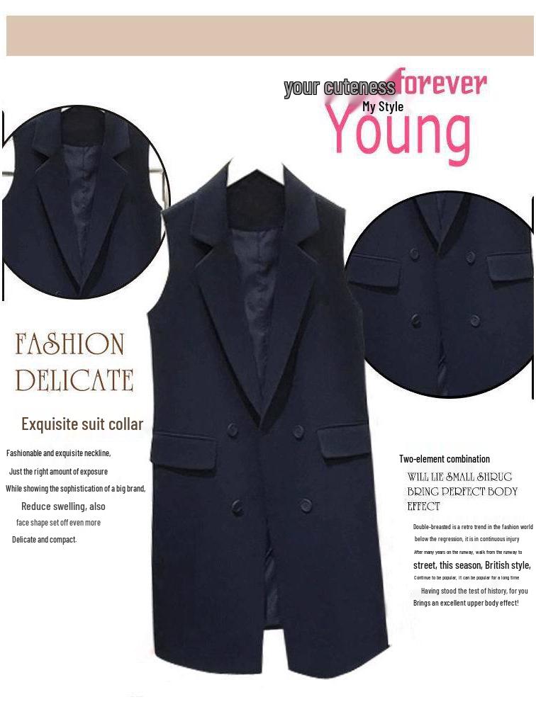 Korean Style Plus Size Mid-Length Lapel Vest for Women