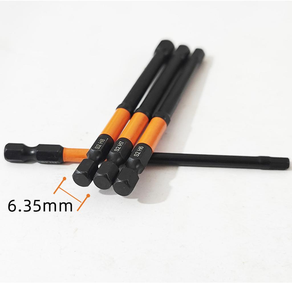10Pcs Impact Hex Head Allen Wrenches Drill Bit Set 100mm H1.5-H8 Hex Shank Steel Hex Screwdriver Bit for Assembling