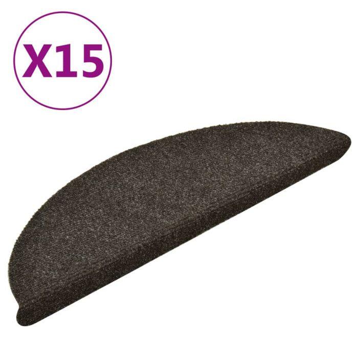 VidaXL Tapis d'escalier autocollants 15 pièces 56 x 17 x 3 cm Anthracite Demi-rond 322352