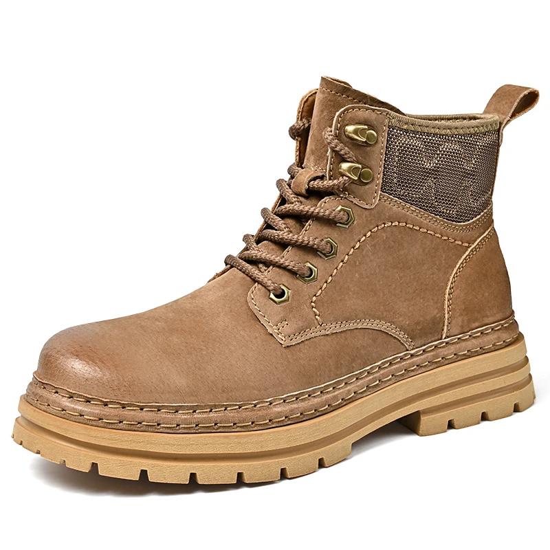 

Модные замшевые кожаные мужские мотоциклетные ботинки, новое поступление, повседневная обувь для отдыха, мужские уличные ботильоны, высококачественная обувь для ходьбы 46 хаки