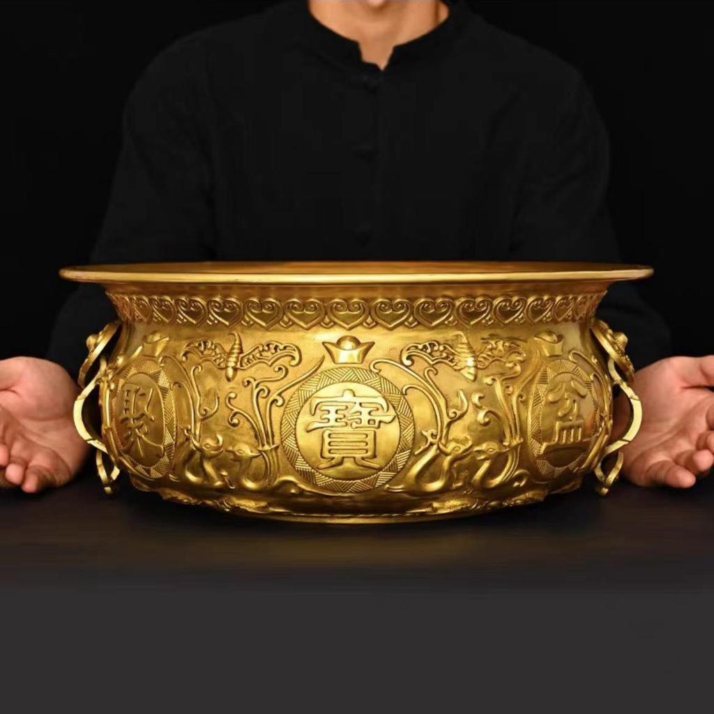 Solid Brass Ornament Incense Burner Copper Treasure Bowl Home Office Shop Counter Entrance Gift