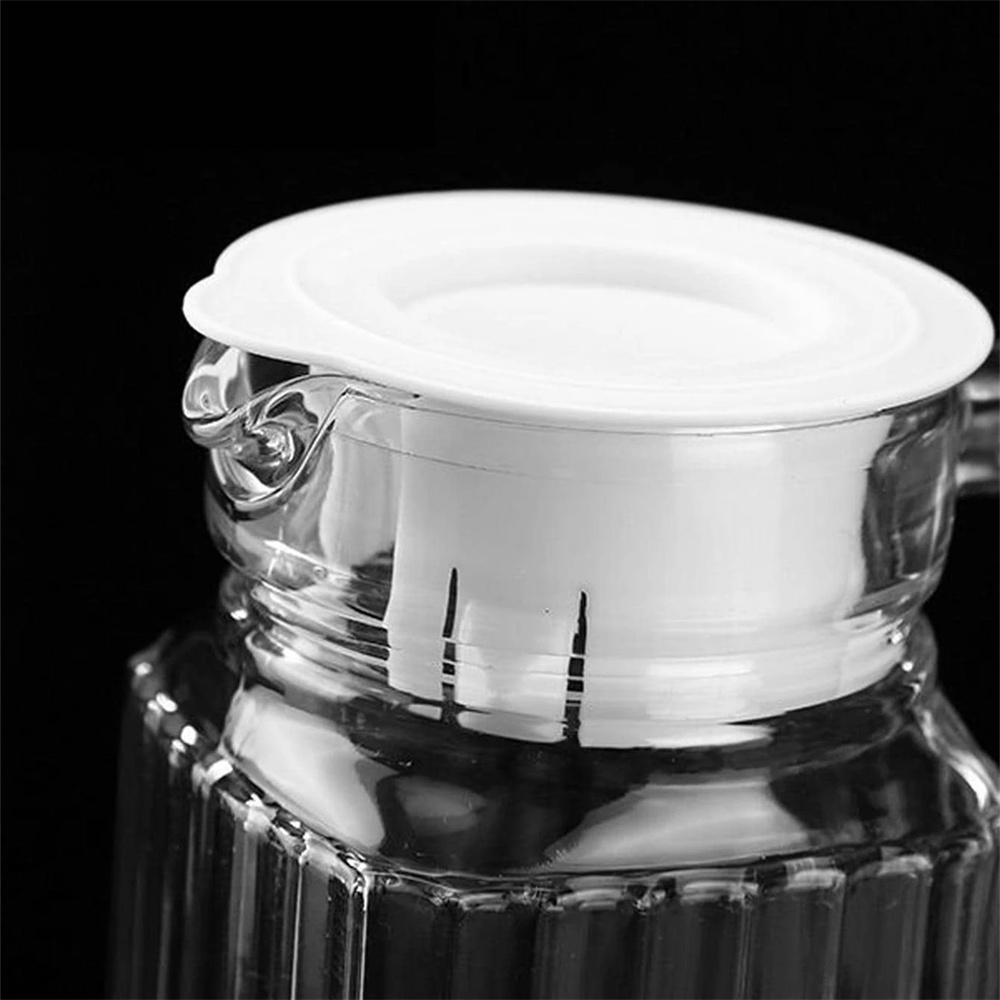 1pc Acrylic Pitcher Transparent Juice Bottle with Lid, Striped Water Ice Cold Juice Jug Non-Slip Handle for Bar Home Homemade Be
