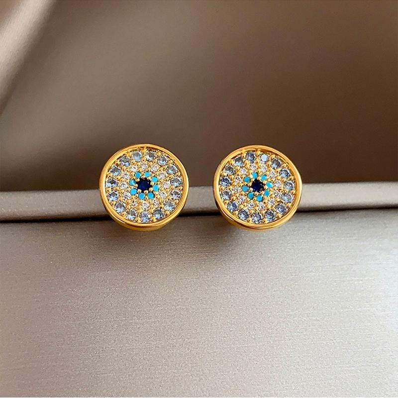 Able Geometrische Böser Blick Ohrstecker 12 mm Durchmesser mit farbigem Zirkon für Damen Klassischer Europäischer Stil Schmuck