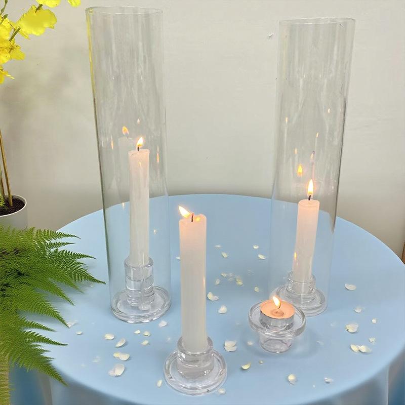 Luxury Glass T-Shaped Candle Holder Wedding Centerpiece Candle Sticks Holders Vase Clear Glass Taper Candlestick Holder