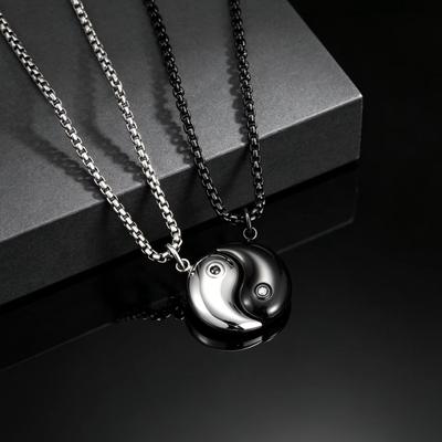 Modische Yin Yang Anhänger Halskette Edelstahl Schwarz Silber Freundschaftskette für Männer Frauen BFF Paare Schmuck Geschenk