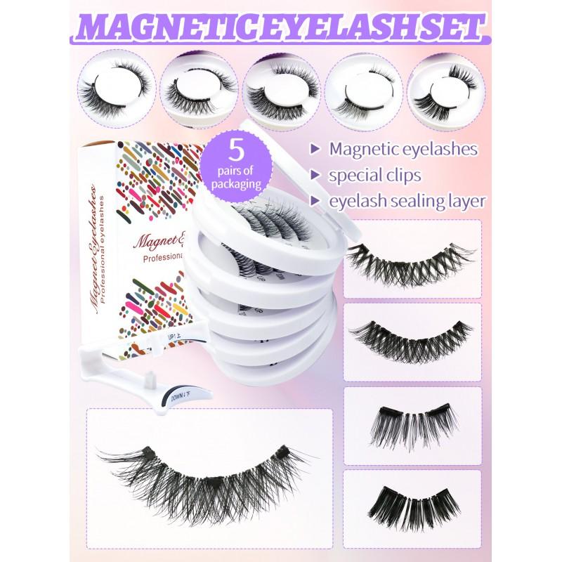 Magnetic Eyelashes No Glue 5 Pairs Set Natural Look False Daily Wear
