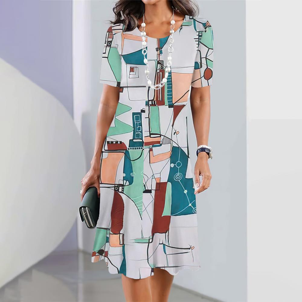 Damen Elegante Kleider Sommer Mittellanges Kleid