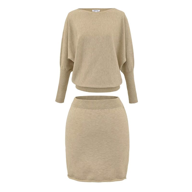 Za Export New Arrival Women's Clothing ZR Fashion Style Fashion All-Match Long Sleeves Shoulder Sweater Curling Bodycon Dress Two-piece Set