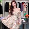 Original practice + chest pad + lining, super fairy temperament sweet girl dating dress, heavy industry high waist and thin floral skirt