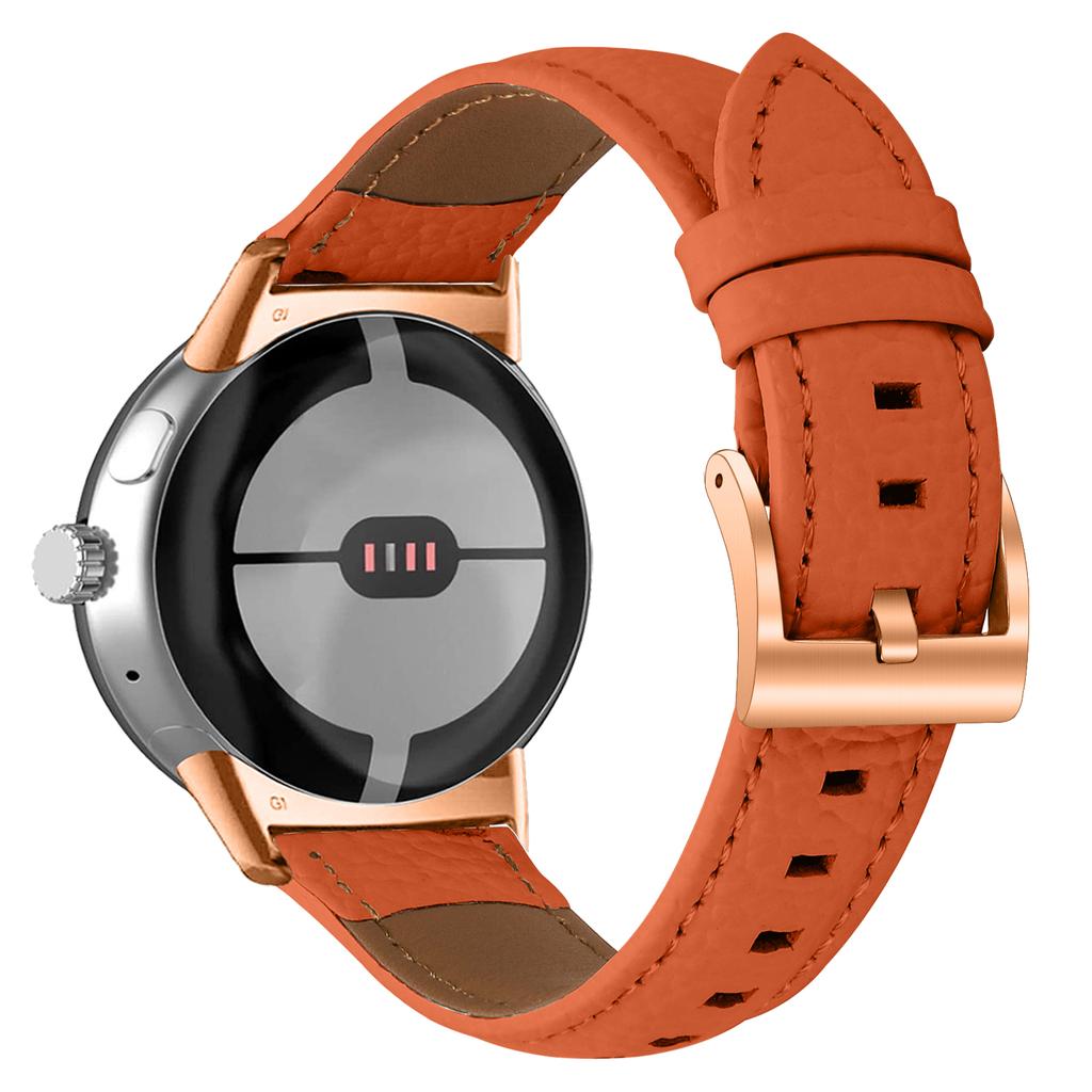 Litchi Textured Genuine Cow Leather Strap with Electroplated Buckle for Google Pixel Watch 4/3/2/Watch 41mm Pointed-End Watch Band
