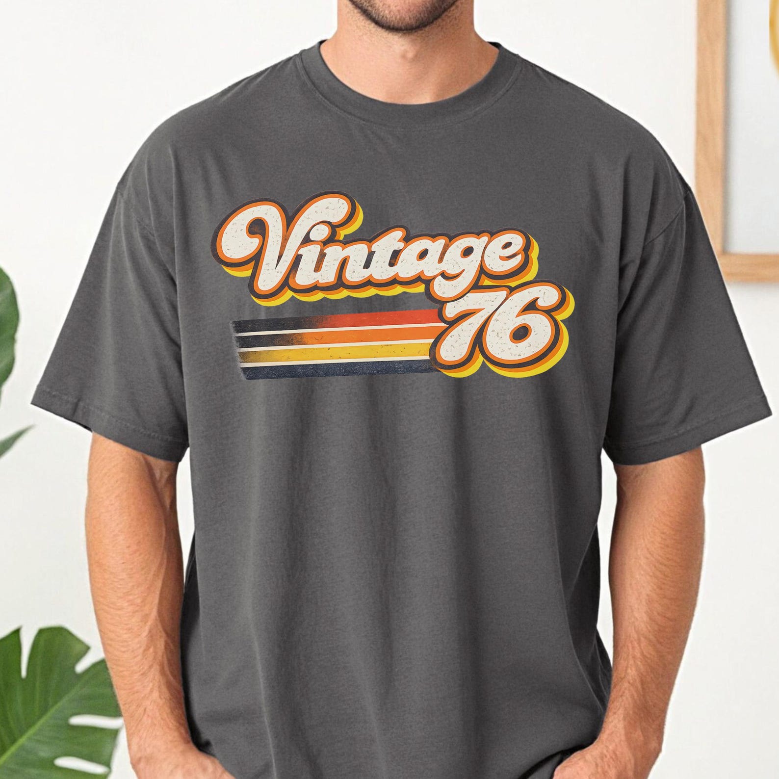 Vintage 76 Retro Stripes T-shirt | 70s Sunset Racing Graphic | 50th Birthday Gift S