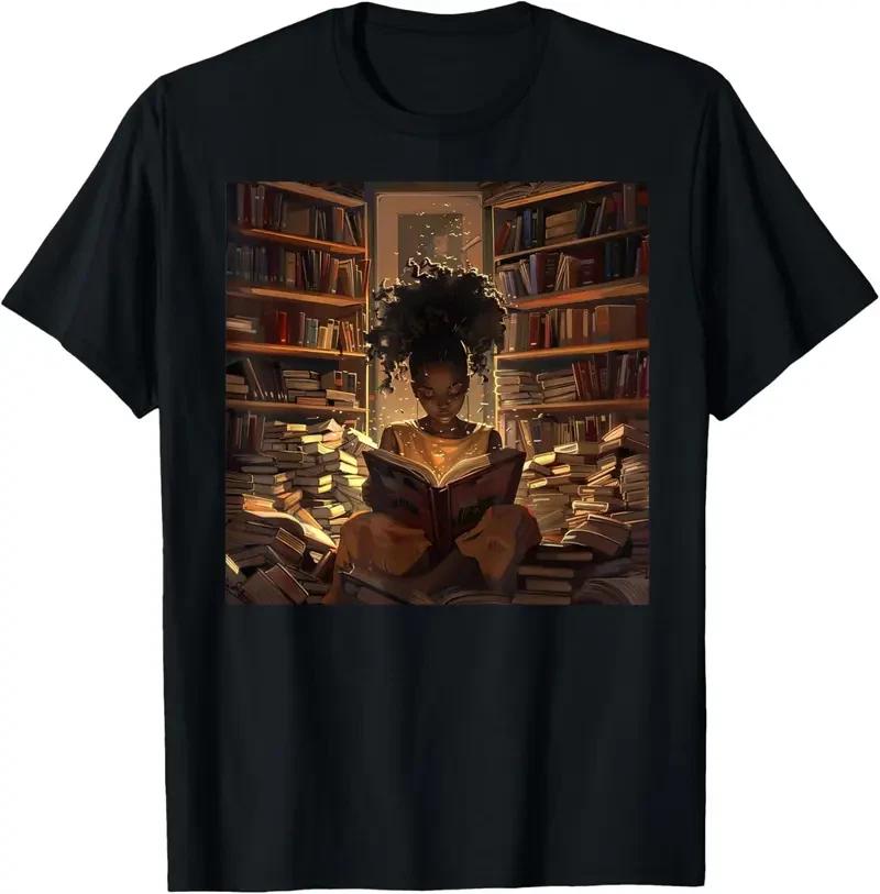 Reading Girl Graphic T-Shirt Book Lover Aesthetic Tee Black Unisex Gift S