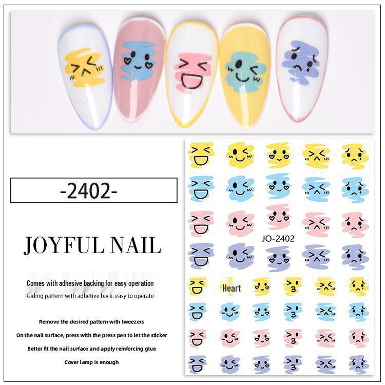 Cartoon Graffiti Nail Stickers: Kitten, Rabbit, Puppy, Starburst, Butterfly Designs with Adhesive