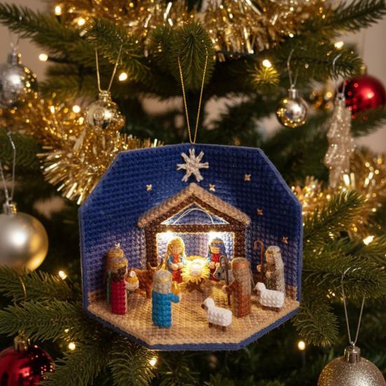 DIY Nativity Scene Ornament Kit with LED Lights Beginner Friendly Christmas Decoration Easy to Hang Holiday Ornament for Tree And Home