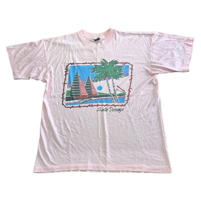 Vintage Single Stitch T-Shirt Santo Domingo Grafikdruck 90er Jahre Rosa Herren