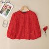 ZANZEA Women Casual O-neck 3/4 Sleeve Embroidery Lace Blouse