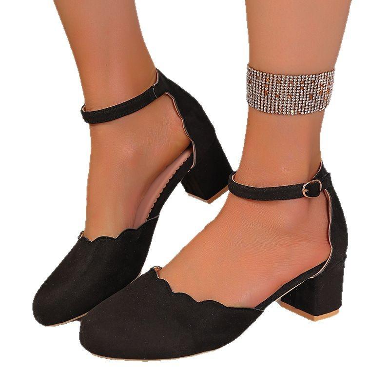 Hollow bag head women's sandals new thick heel high heel one-word buckle bag heel versatile sandals four-season high heel