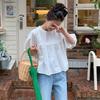 French Puff Sleeve Top Women Summer Loose White Shirt Korean Casual Lace Lace Doll Shirts