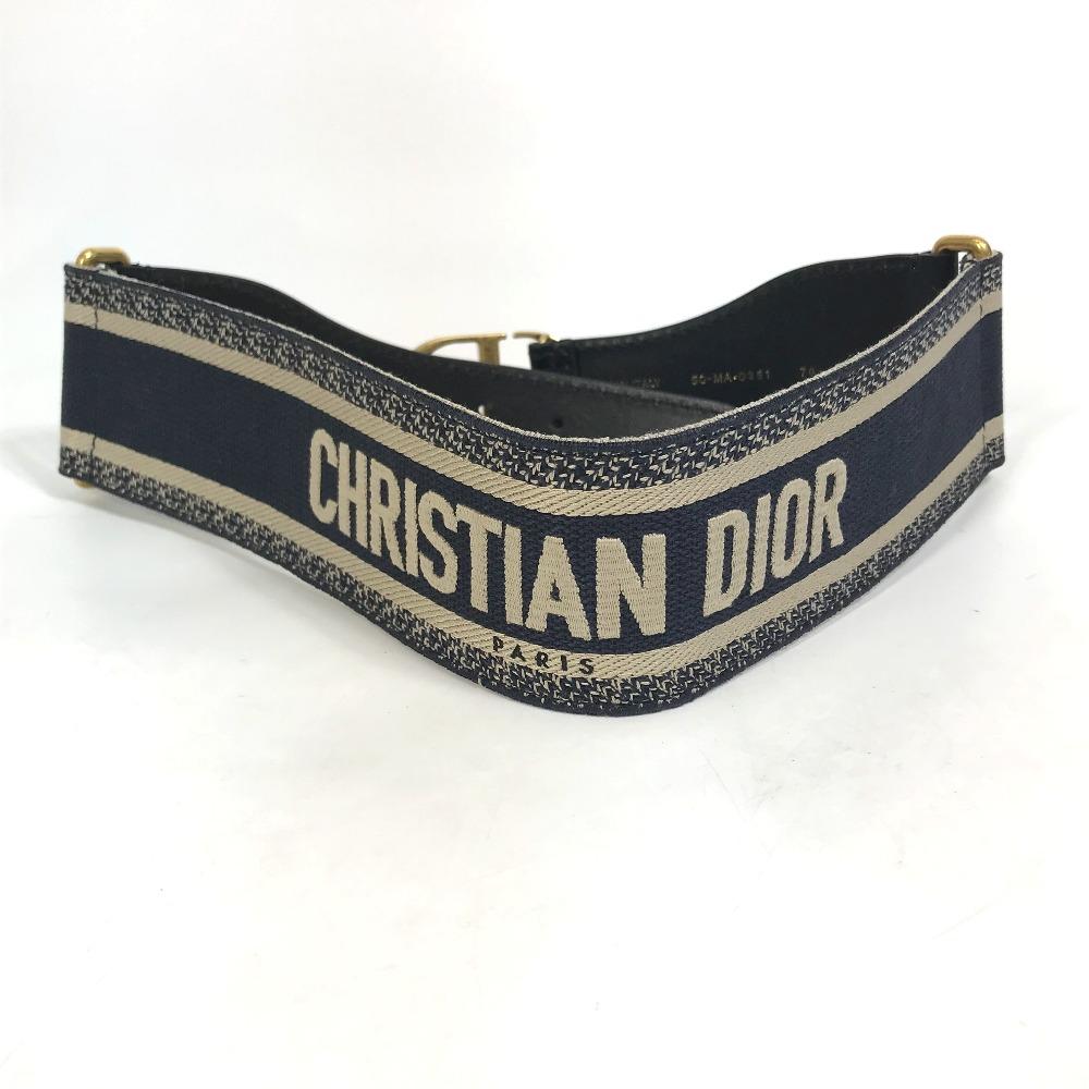 Dior B0003CBTE_M928 CDHardware Embroidered Canvas Logo Belt Navy X Beige