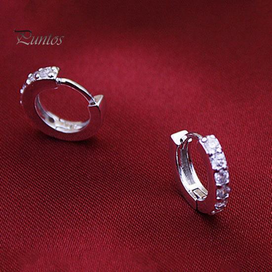 Round Earrings Fashionable Alloy Single Hoop Row Rhinestones for Banquet Rhinestone