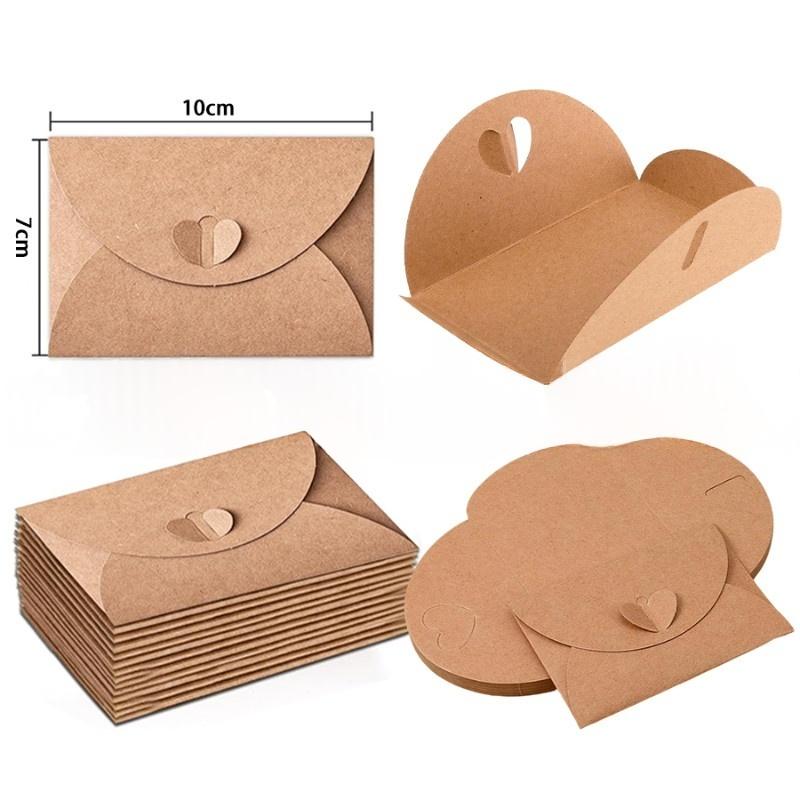 

10-50pcs 10cm Mini Envelopes Kraft Paper Gift Card Holders Valentines Day Tiny Envelopes with Heart Clasp for Wedding, Greeting 10PCS