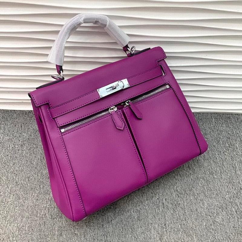 Zweilagiges Rindsleder Swift-Leder 25-28CM Doppeltasche Kelly Reißverschluss Damen Tasche (M06KL)