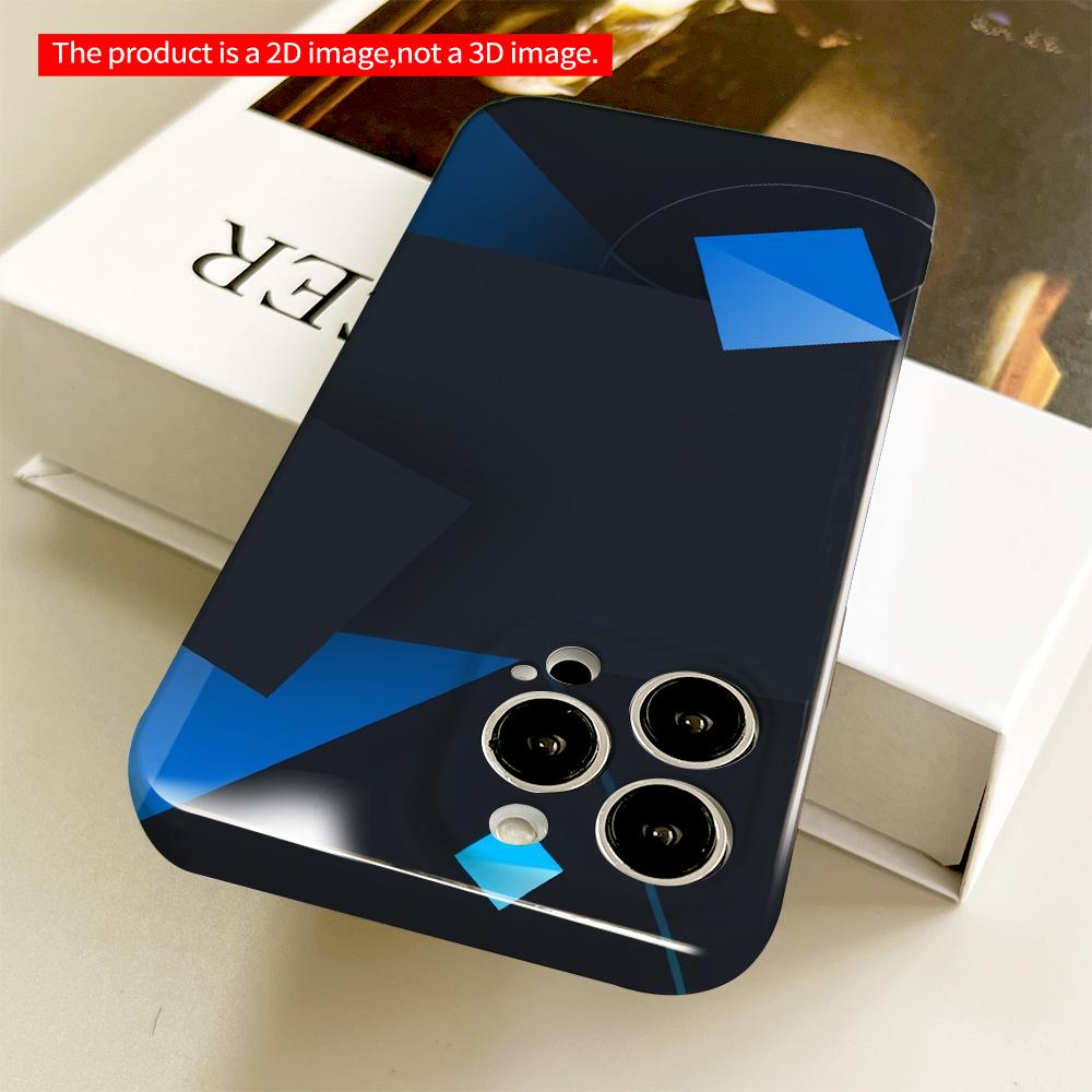 2DFlat Blue Geometric Shapes Abstract Design All inclusive film hard phone case, compatible with iPhone 18 Pro Max 17 16 15 14 13 12 11