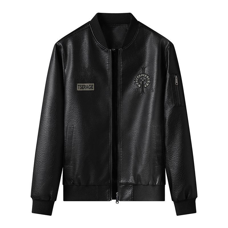 Leather jacket men's spring and autumn coat fleece thickened autumn and winter new flight suit jacket large size men's coat men's