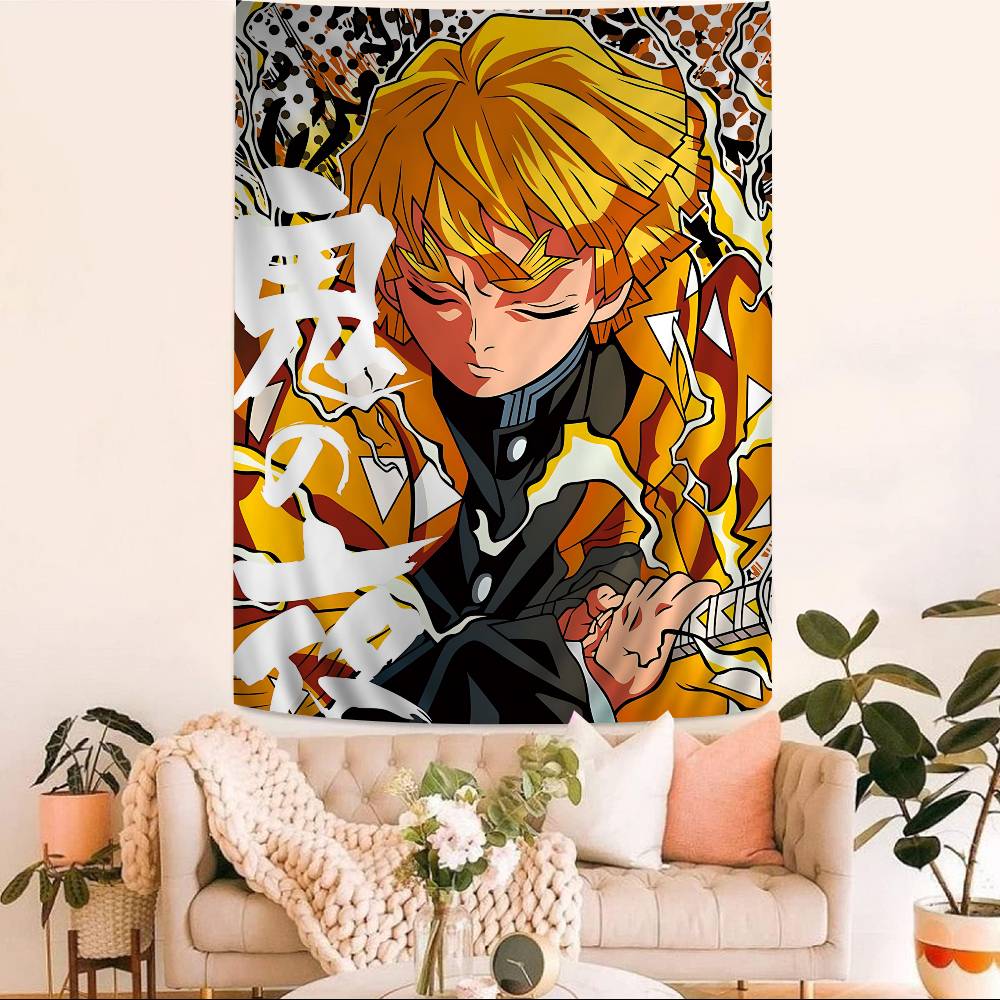 AAgatsuma Zenitsu Anime Tapestry Hanging Tarot Hippie Wall Rugs Dorm Wall Hanging Sheets