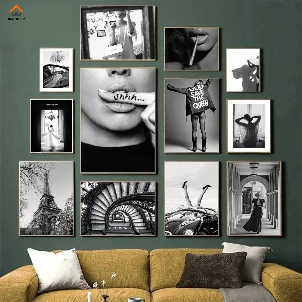 Modern Black White Fashion Sexy Women Paris Poster Decorative Prints Pictures Wall Art Canvas Painting Photos Bedroom Home Decor