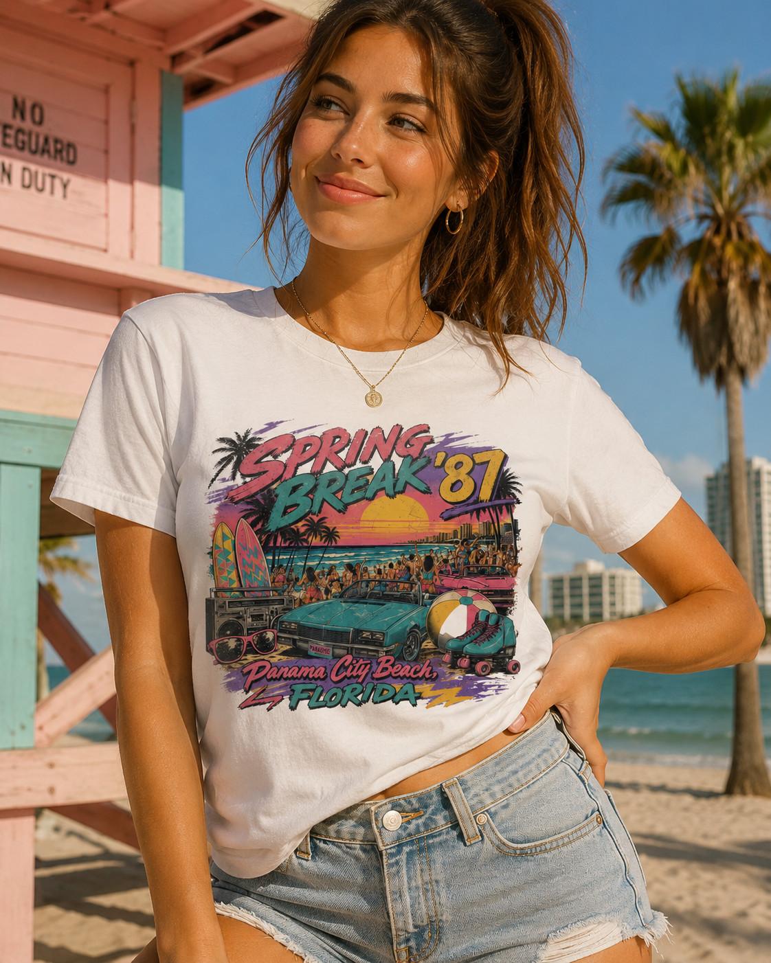 Spring Break 87 Panama City Beach Florida Unisex Retro Vintage 80s T-Shirt Tee L