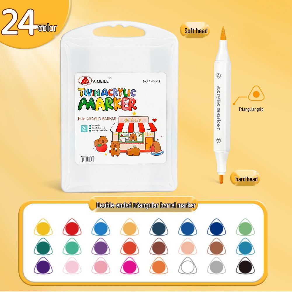 60-Color Double-Head Triangular Marker Set - Non-Bleeding, Stackable Watercolor Pens for Kids & Students