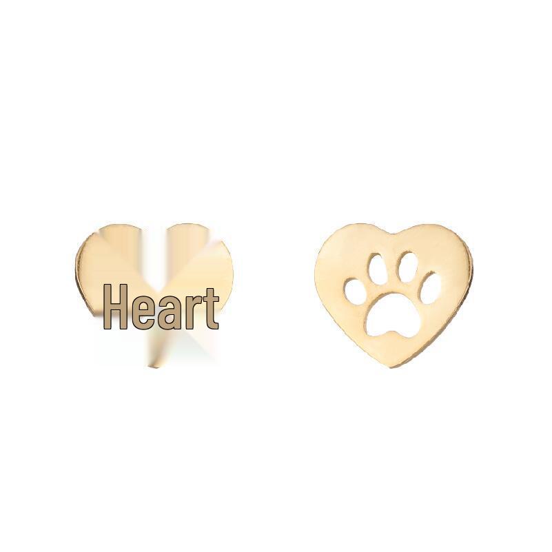 Japanese & Korean Cute Bear Paw Heart-Shaped Cartilage Earrings - Simple Stainless Steel Studs
