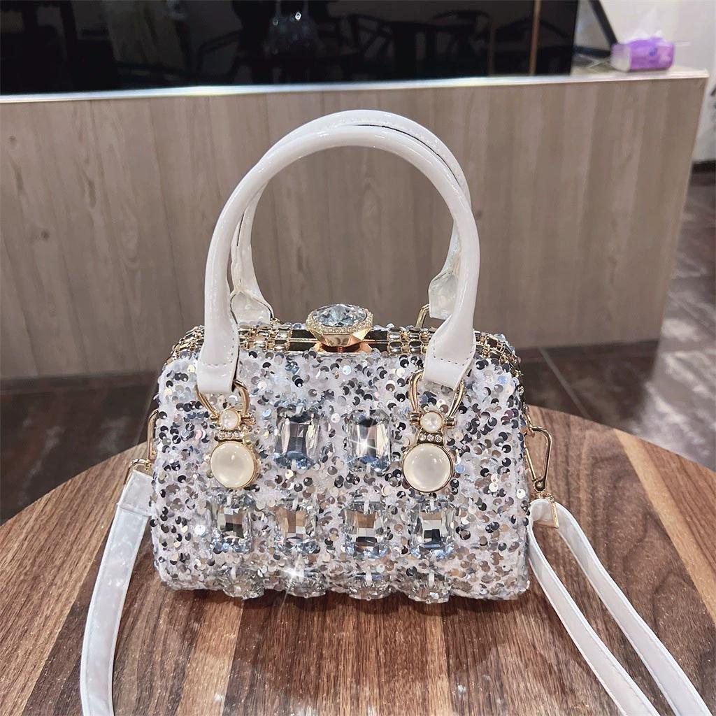 

Женская модная сумка с инкрустацией бриллиантами, маленькая квадратная сумка белый
