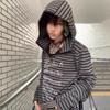 Gothic Dark Striped Zip Hoodie Slim Fit Short Y2K Couple Streetwear Top