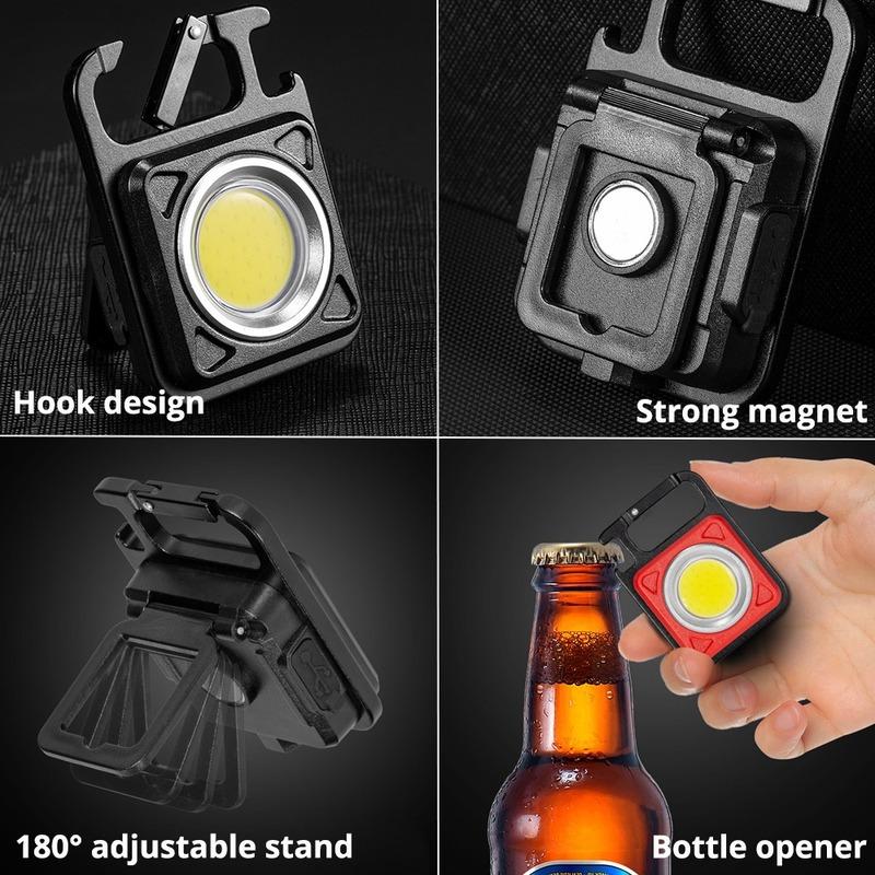 Mini LED Flashlight USB Rechargeable LED Light 4 Modes Keychain Work Light Small Pocket Light Corkscrew Emergency Work Lights
