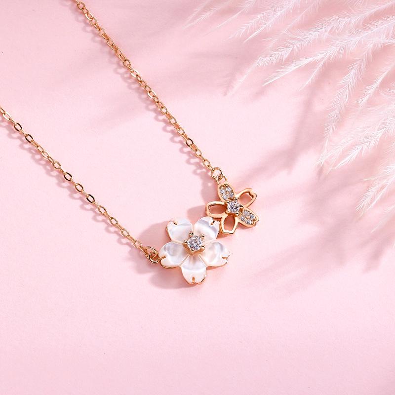 Cherry Blossom Clavicle Necklace - S925 Sterling Silver, Light Luxury Design 925 Silver