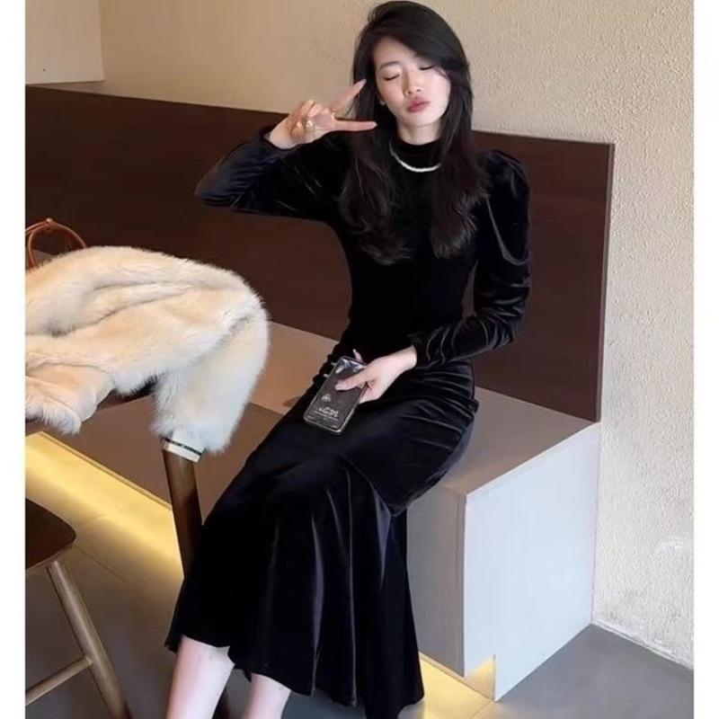 New temperament advanced sense of body black velvet dress children