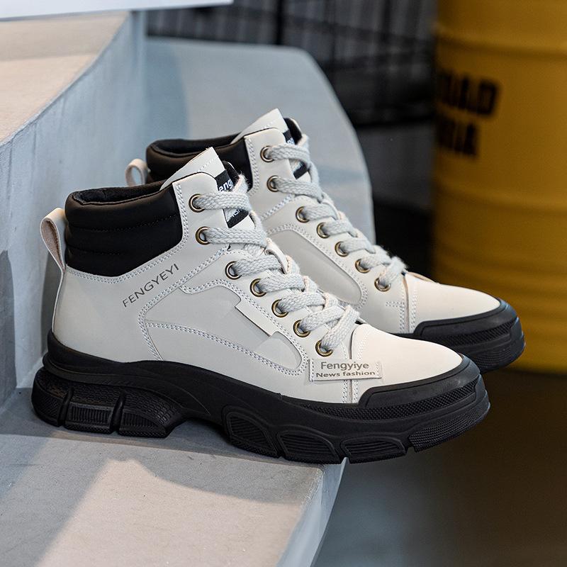 Soft leather Martin boots autumn and winter new non-slip warm short boots velvet fashion versatile women's shoes casual shoes