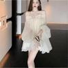 Gentle wind French bow one-word shoulder chiffon dress summer new temperament age-reducing loose and thin short skirt