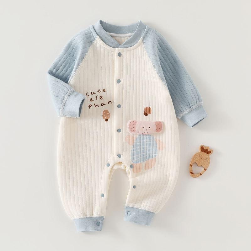 Seamless Cartoon Thick Warm Long Sleeve Newborn Baby One Piece Romper Crawling Suit