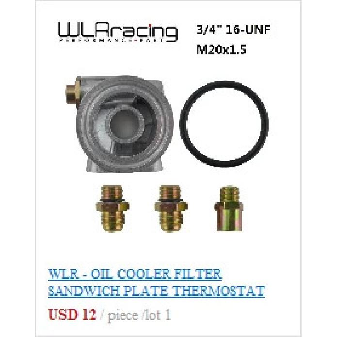 WLR RACING - Universal Aluminum AN10 Sandwich Oil Adapter Filter Cooler Plate Kit With 3/4-16 UNF , M20 X 1.5 Fitting WLR6721